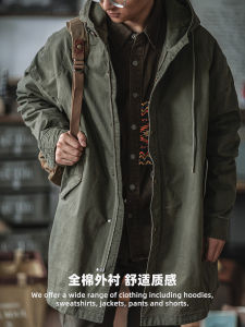 เสื้อแจ็คเก็ตแบบมีฮู้ดสไตล์ย้อนยุคสไตล์อเมริกัน M51 ทรงยาวปานกลาง สีเขียวทหาร สำหรับผู้ชาย ฤดูใบไม้ร่วง/ฤดูหนาว