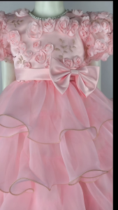 Big Joy Girls Formal Party Gown Henly with Layered Ruffles Skirt with Applique Flowers Peach pink for ages 2 to 10 Years Old 564318