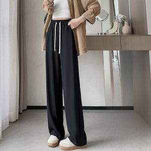 LINGQIYIBAN | กางเกงขายาวทรงหลวมเอวสูงสำหรับผู้หญิง กางเกงขายาวทรงตรงบาง กางเกงขายาวทรงสลิมฟิต กางเกงขายาวทรงสั้นสำหรับผู้หญิง