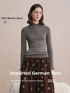 DUSHU | Seamless High Neck Pure Wool Womens Knitwear Large Size
