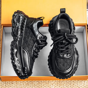 Mens Black Warrior Winter Sports Running Shoes Thick Sole Waterproof Tire Bottom Anti-slip Casual Heightening Dad Trendy Shoes
