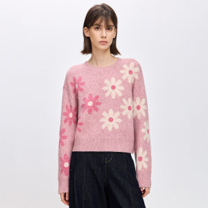Lily | Áo Len Nữ Dệt Jacquard Phối Màu Cổ Tròn Form Rộng Thường Ngày