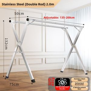 Double-bar Foldable Drying Rack Indoor Outdoor