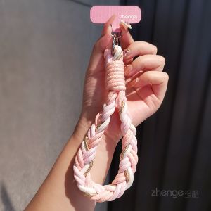 Short Woven Mobile Phone Lanyard for Women Outdoor Travel Durable Keychain Holder Flower Design Nylon Material Handmade Craft