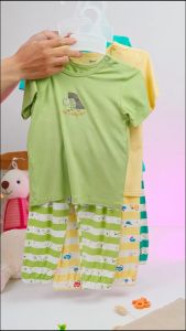 Bộ áo cộc quần dài Arich vải sợi tre Petit mềm mát phối sọc in hình quần áo trẻ em bé trai bé gái