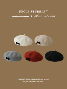 Mũ Mũ Nồi Len Nguyên Chất Nữ Dễ Thương Mũ Nơ Bloomer Mùa Thu Mùa Đông Nghệ Thuật Mặt Mũ Họa Sĩ Cổ Điển Thon Gọn Phong Cách Hàn Quốc