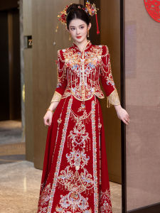 Velvet Xiu Xue Wedding Dress 2025 New Style Chinese Traditional Bride Gown Heavy Embroidery Wedding Ceremony Dress