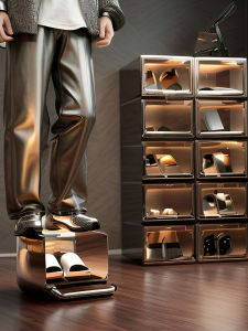 กล่องรองเท้าแบบเปิดด้านข้างพลาสติกหนาดูดซับแม่เหล็ก ชั้นวางรองเท้า ชั้นวางรองเท้าในตู้ เรียงลำดับรองเท้า สไตล์ญี่ปุ่น