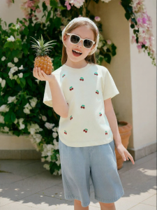 XIANGYING | Summer Cotton Cherry Embroidery Tshirt