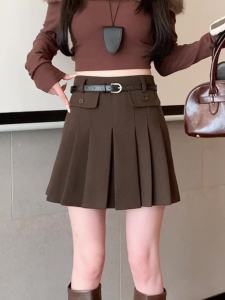 Ammin 2024 thời trang mới mùa thu thắt lưng Thắt lưng A-line chống trượt váy phiên bản Hàn Quốc cho nữ phong cách span đơn giản màu Trơn Váy Xếp Ly