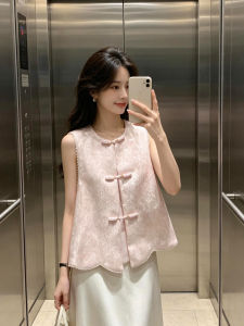 QINGMUZI | Sweet Pink Sleeveless Waistcoat Women Stylish Dignified Youthful Summer New Dress