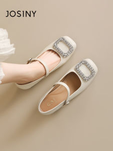 Josiny | Comfortable White Mary Jane Shoes Square Toe Rhinestones