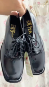 Womens Korean-Style Black Lace-Up Shoes 5CM Non-Slip Sole  School Formal Footwear for Outings with comfortable outdoor 0140523