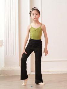 daydance | Girls High Waist Ballet Flare Pants Kids Stretch Bell-bottoms Dance Pants Broad Leg Yoga Black Nylon Dance Trousers