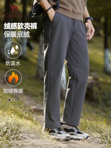 Camel Mens Casual Thickened Fleece Lined Straight Leg Anti-static Water-resistant Soft Shell Pants Winter Warm Leisure Trousers