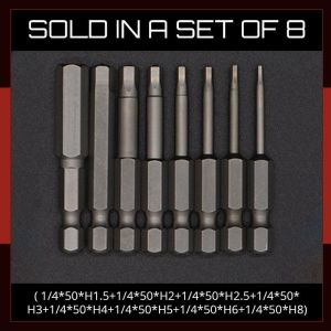 8pc Hex Screwdriver Set S2 Steel H1.5-8 Inner Hexagon Head 1/4‘’ Shank Magnetic Electric Drill Screw Driver Bit Hand Repair Tool
