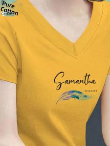 QIAOXIZI | Summer Loose-Fitting Cotton T-Shirt for Plus Size Women with Belly Covering and Slimming V-Neck