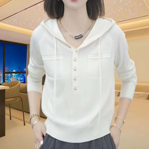 Shalldoer | Loose Slimming Semi Open Collar Drawstring Hooded Knit Sweater