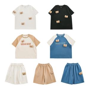 Lightweight Breathable Bear Short Sleeve T-Shirt Loose Casual Childrens Five-Point Pants Trendy Summer New Arrival for Boys