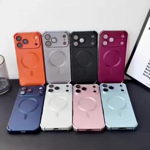Luxury Metallic Paint Magnetic Soft TPU Phone Case For IPhone 17 16 15 14 13 18 Pro Max For Magsafe Lens Protect Anti-fall Cover