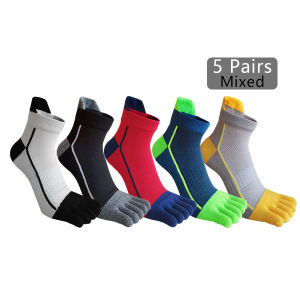 1/5 Pairs Man Five finger Boat Socks Cotton Mesh Breathable Striped Sweat-Absorbing Fashion Sport Fitness Hiking Toe Travel Sock