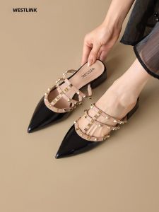 Giày Lười Nữ Mũi Nhọn Gót Vuông Mới Cho Mùa Hè