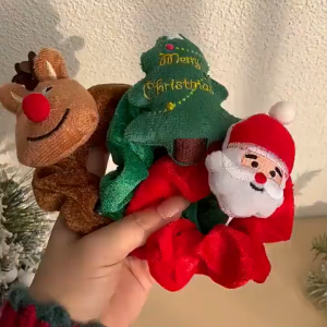 Christmas Cartoon Plush Scrunchie Headband Santa Claus and Reindeer Plush Hair Tie Hair Accessory