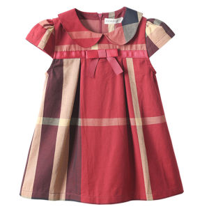 ชุดเดรสคอตุ๊กตาผีเสื้อแขนสั้นลายสก็อตผ้าฝ้ายแท้สำหรับเด็กผู้หญิง BEMIDJI ชุดเด็กสไตล์เกาหลีฤดูร้อน