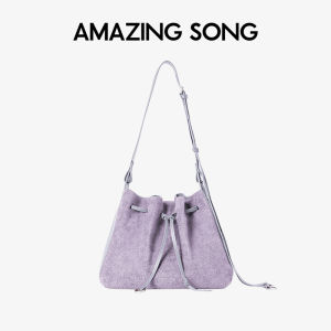 Doughnut-Shaped Drawstring Bucket Bag Genuine Leather