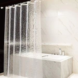 Crystal Clear PEVA Shower Curtain - Cracked Glass Texture w/Waterproof & Privacy Gradient
