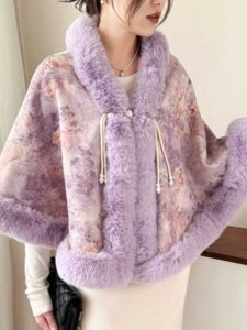 เสื้อคลุมคาร์ดิแกนขนแกะหนาสไตล์จีนสำหรับผู้หญิง เสื้อคลุมคาร์ดิแกนแบบสวมหัว ผ้าโพลีเอสเตอร์ ฤดูใบไม้ร่วง 2024