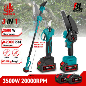 ONEVAN เสากล้องโทรทรรศน์แบบไร้แปรงถ่าน3อิน1เลื่อยไฟฟ้ากรรไกรตัดกิ่งสูงเครื่องมือเลื่อยไฟฟ้ากิ่งสูงการตัดแต่งสวนสำหรับแบตเตอรี่21โวลต์18โวลต์