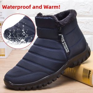 SHIPAILUO | Mens Thickened Fleece Lined Snow Boots Winter Warm Grandpa Flat Shoes Casual Round Toe Short Tube Polyurethane Outsole Boots