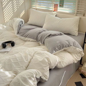 Dansunreve Bộ Ga Trải Giường Màu Xám/Hồng/Xanh lá cây màu trơn bộ đồ giường ngủ Jacquard 3/4 trong 1 với vỏ chăn vỏ gối màu tương phản mềm mại thoải mái đơn giản phẳng/Tấm bọc vừa vặn đơn