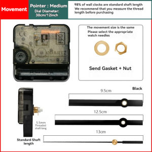 12 inch Silent Clock Movement Black Hands DIY Clock Replacement Accessories Suitable Wall Clock 1 Set