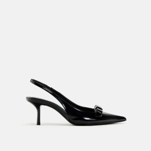 ZABA TANA Spring Autumn High Heels Patent Leather Butterfly Knot Single Shoes Black Pointed Toe Thin High Heel Sandals Women