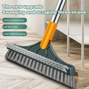 2 in 1 Floor Brush Scrubber with Long Handle Grout Brush 2023 New Upgrade Scrape Stiff Bristle Cleaning Scrub Brush with Squeege