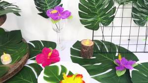 12pcs Tropical Palm Leaves Artificial Leaf Decor Wedding Decoration Green Jungle Plant Leaf Hawaiian Luau Home Party Decoration