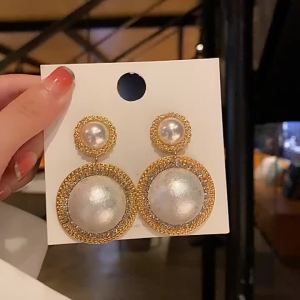 2023 Luxury Shiny Oversize Pearl Drop Earrings For Women Crystal Golden Round Pearl Wedding Dangle Earrings Jewelry Party Gift