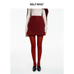 High Waist A-Line Skirt Red Wool Short Skirt