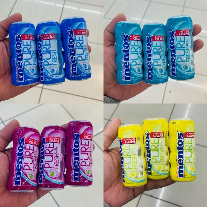 3pcs x 27g Mentos Sugar Free Fresh Wintergreen Lemonade Berry Lime Mint Pure Fresh Breath Chewing Gum with Green Tea Extract❣️