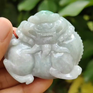 Guardian Pixiu Hand Carving – Five Elements Energy Vintage Jadeite Certified Type A (Sku: Hand10)
