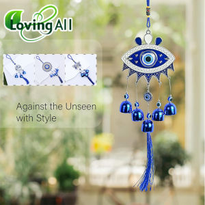 Turkish Evil Eye Blue Metal Wind Chime Sunflower Hanging Ornament Decorative Wind Bell for Home Garden Gift Nazar Boncuk