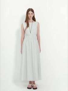 CHACHASTU | Minimal Stripe Pleated Double String Sleeveless Summer Dress Women A-line Long Skirt