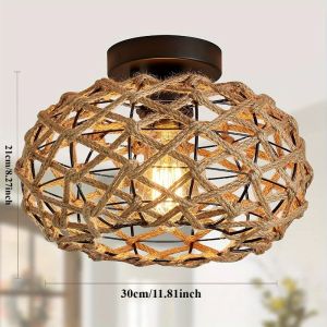 Đèn Thả Trần JOYINLED 30cm Bằng Dây Thừng Gai Tự Nhiên Chao Đèn Mây Tre Đan Kiểu Trung Quốc Trang Trí Nhà Bếp Phòng Ngủ Đèn Tre Đan Tay Thủ Công & Đèn Gỗ