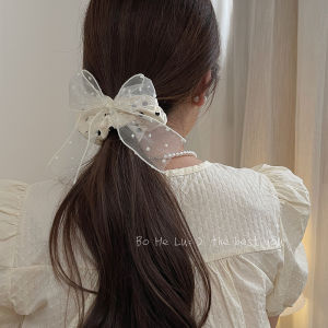Original Design Satin Polka Dot Mesh Hair Ties French Sweet Bun Headbands Butterfly Knot Hair Bands Fresh out New Fashion