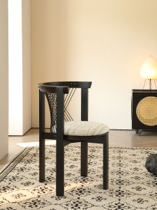 Antique Wooden Dining Chair Designer Backrest Console Chair Rustic Chic Style Fabric Armchair Dining Room Furniture Chair