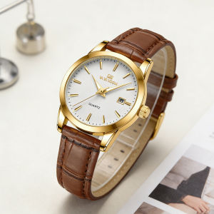 Leather Ladies Watch With 29mm Quartz Movement Brown Strap Gold Case Jewelry Clock Suitable Banquet Dressing & Daily Decoration