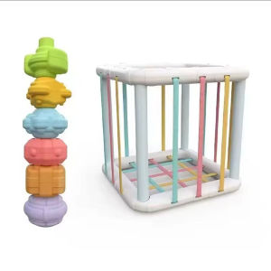 1PCS- Montessori Shape Sorter Cube Rainbow Colorful Blocks Sorting Game Infant Cognitive Grip Training Learning Educational Toy