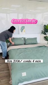 Bộ chăn ga cotton Tici 4 món phong cách Hàn Quốc Drap giường phối màu đủ size đủ màu hàng đẹp loại 1 (không kèm ruột)